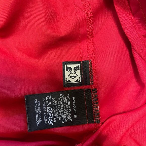 Red Obey Jacket w/ a foldable hoodie attached. - Picture 4 of 7